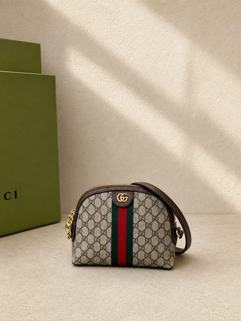 Gucci Ophidia Small Beige Ebony GG Supreme Shoulder Bag